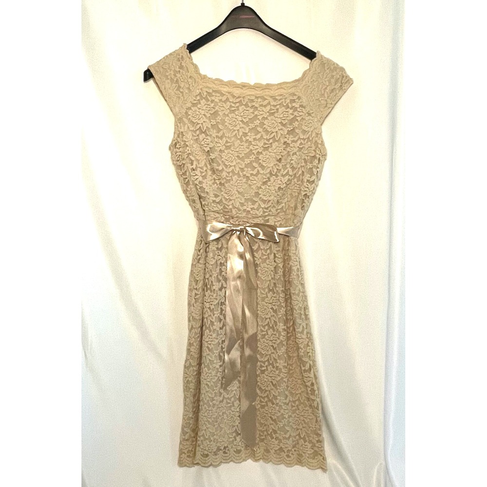 Connected Apparel Women's 10 Champagne Embroidered Lace Satin Ribbon‎ belt Dress